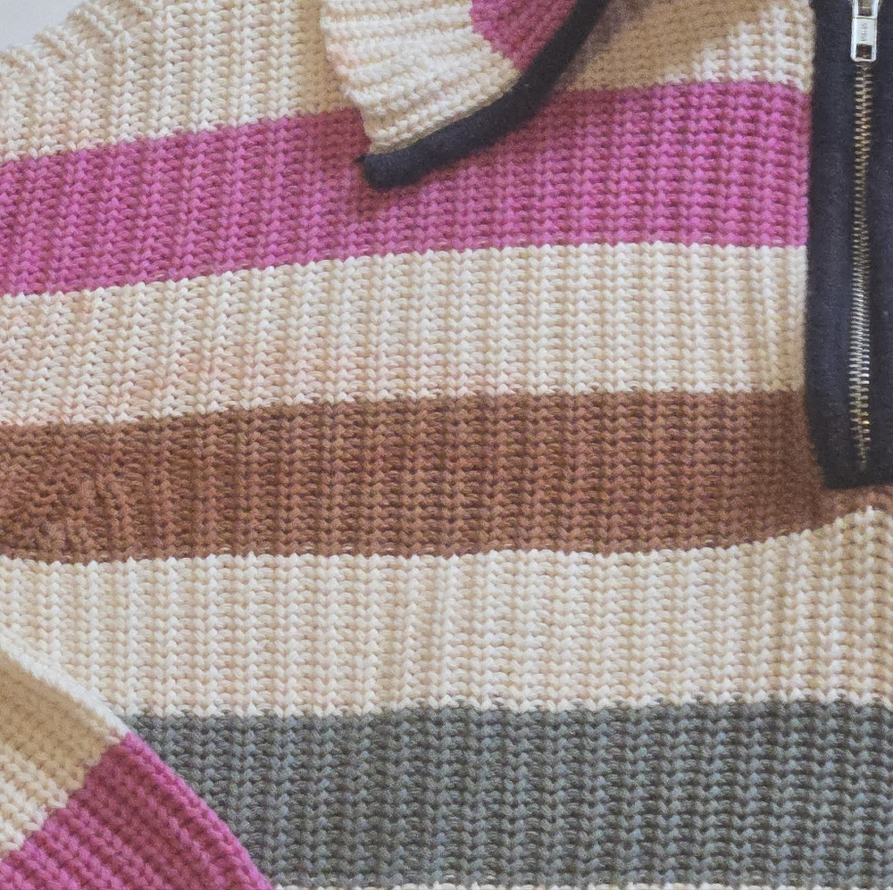 Free Assembly Women's Multicolor Striped Half-Zip Ribbed Sweater Size M – Retro - Picture 4 of 9